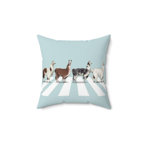 Adorable llama throw pillow with Abbey Road design
