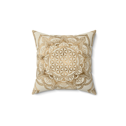Flower of Life Lotus Pillow in Pastel Golds and Canvas