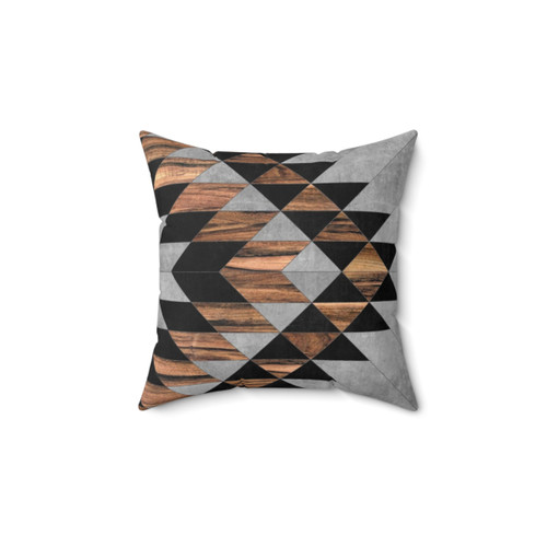 Aztec Concrete and Wood Pillow with Urban Tribal Pattern