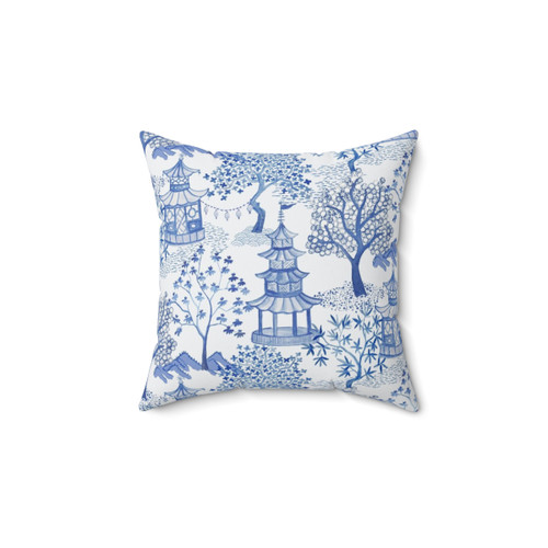 Pagoda Forest in Blues Decorative Pillow