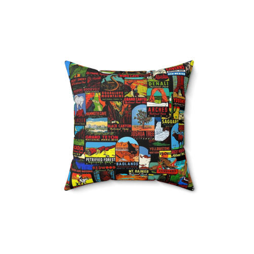 Vintage Travel Decal Pillow with National Parks Design