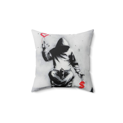 Banksy Inspired Street Art Pillow with Love Over Money Design