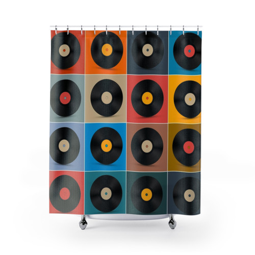 Music Themed Shower Curtains with Album and Vinyl Record Designs