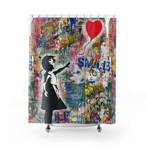 Balloon Girl Street Art Shower Curtains