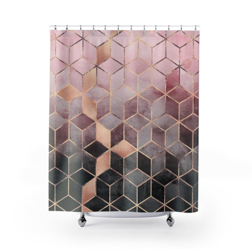 Pink and Grey Gradient Cubes Shower Curtains
