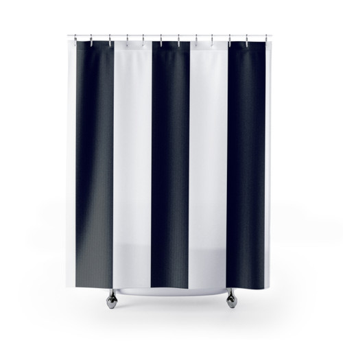 Navy Blue and White Striped Shower Curtains