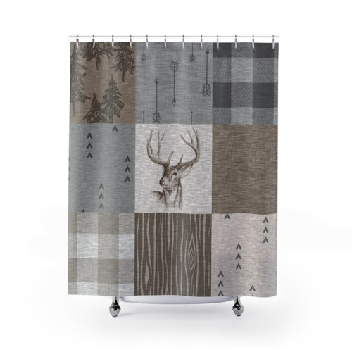 Rustic Deer Patchwork Shower Curtain