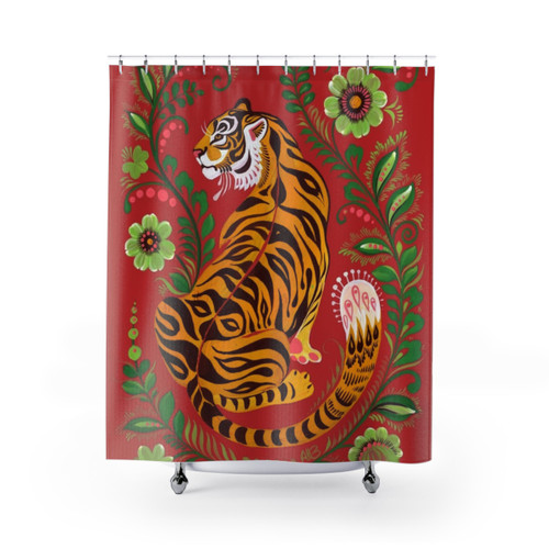Colorful Tiger Folk Art Shower Curtains