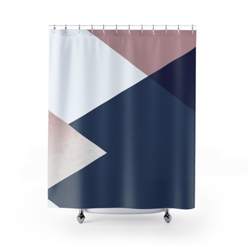 Geometric Blush Indigo Rose Gold Shower Curtain