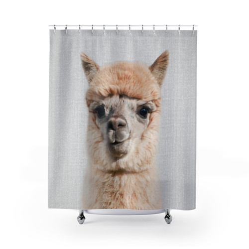 Colorful alpaca print shower curtain