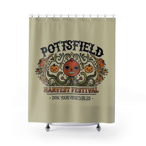 Pottsfield Harvest Festival Shower Curtains with Pumpkins and Cartoon Characters