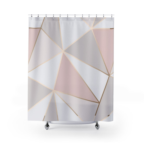 Geometric Pink and Gray Shower Curtain
