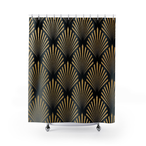 Black and gold art deco pattern shower curtains