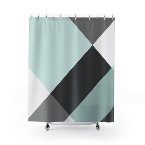 Patchwork Shower Curtain in Duck Egg and Grey Colors