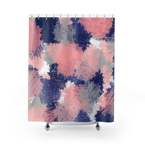 Navy and Blush Abstract Brush Stroke Shower Curtain