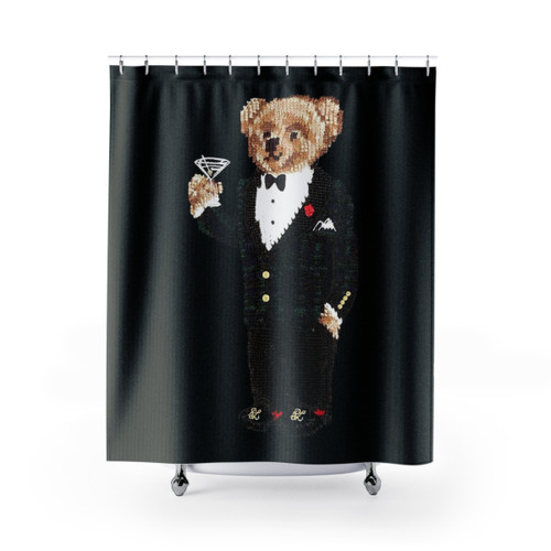 Gentleman Bear Shower Curtain - Rustic Animal Bathroom Decor