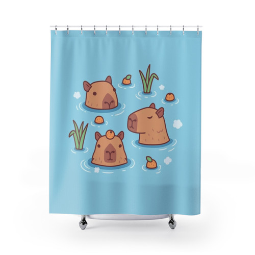 Cute capybara relaxing in a hot spring with oranges