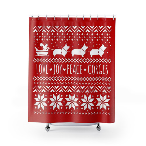 Festive Corgi Christmas Holiday Pattern Shower Curtains