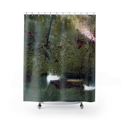 Sage and Plum Textured Abstract Shower Curtain