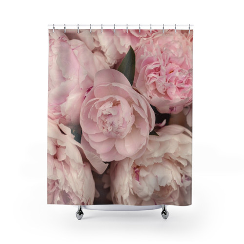 Pink peony flowers shower curtains
