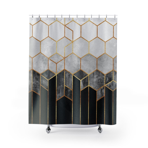 Charcoal Hexagon Shower Curtain - Geometric Design