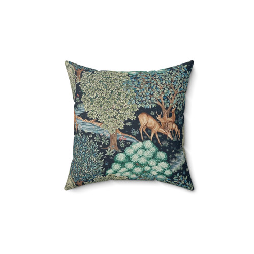 Floral Deer Throw Pillow with Blue Green Nature Design