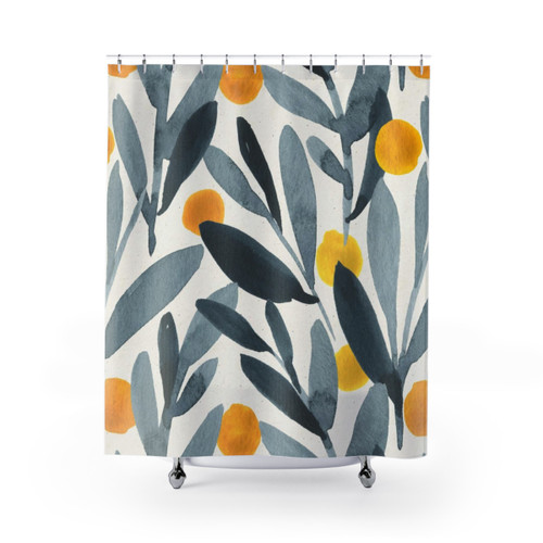 Indigo Mustard Floral Shower Curtains