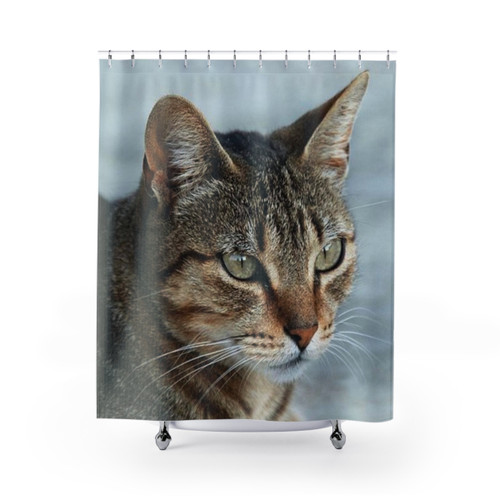 Tabby Cat Closeup Photo Portrait Shower Curtains