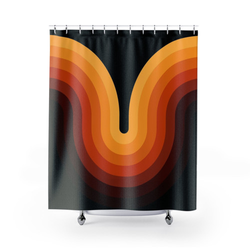 Retro Wave Shower Curtain with Geometric, Abstract Design