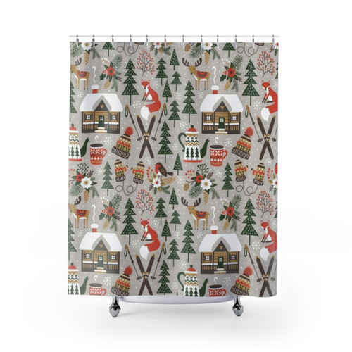 Cozy Cabin Style Light Grey Shower Curtains