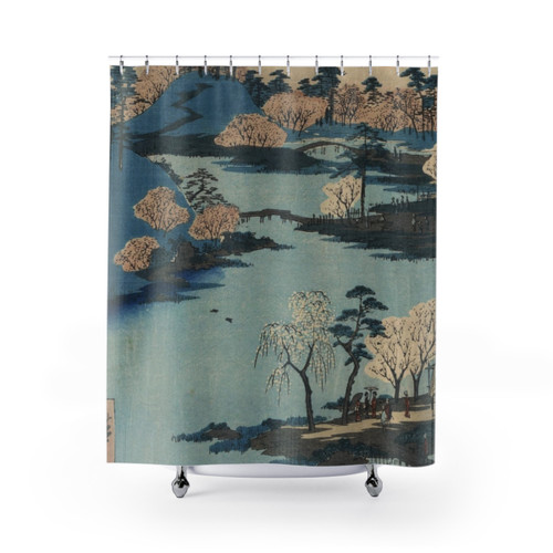Vintage Japanese River Landscape Art Shower Curtains