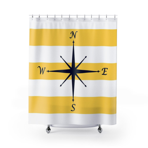 Navy Blue Compass Striped Shower Curtains