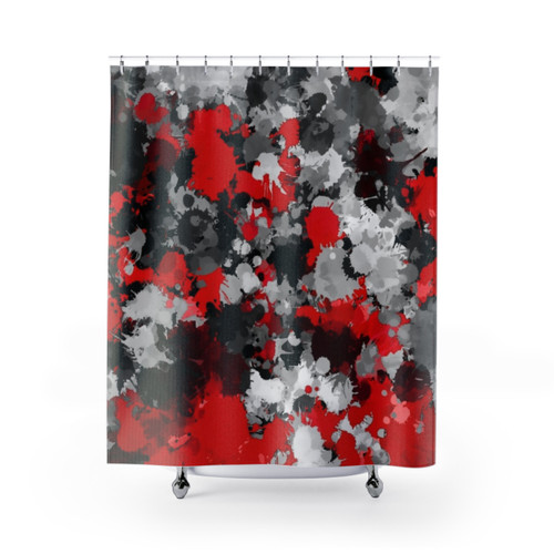 Red and Grey Paint Splatter Shower Curtains