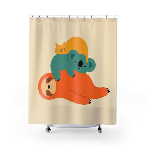 Sloth and animal print shower curtain