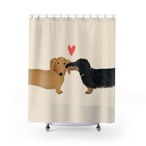 Dachshund Shower Curtain with Cute Dog Hearts