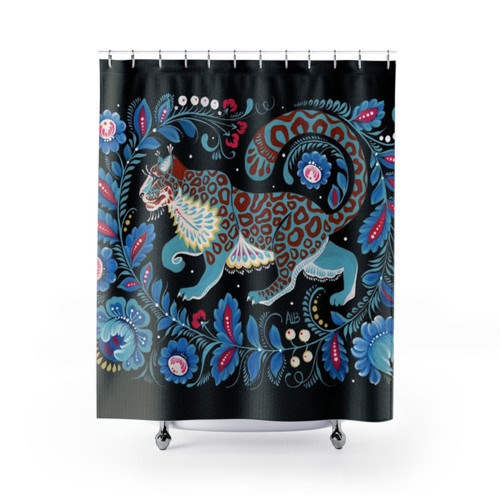 Snow Leopard Folk Art Shower Curtain