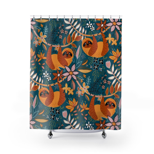 Boho Sloth Floral Shower Curtains