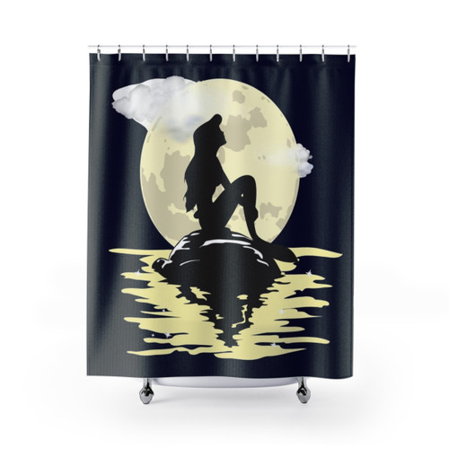 Under the Moonlight Shower Curtains featuring a magical mermaid scene