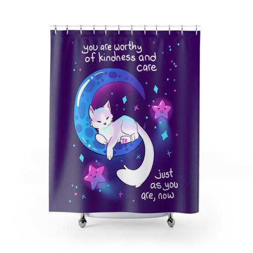 Space Kitty Shower Curtains - Mental Health Reminder