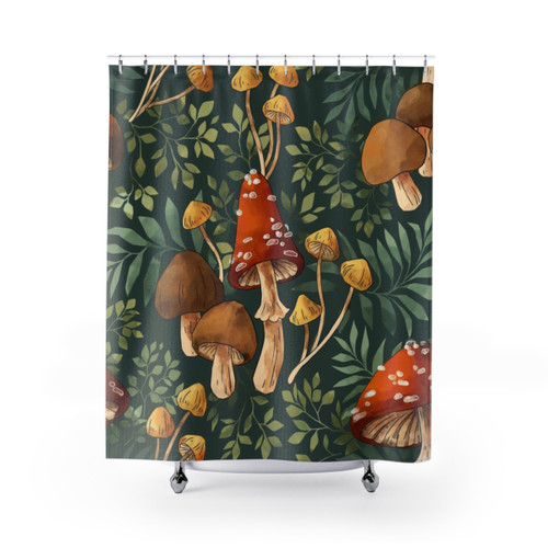 Woodland Mushroom Shower Curtain with Whimsical Pattern