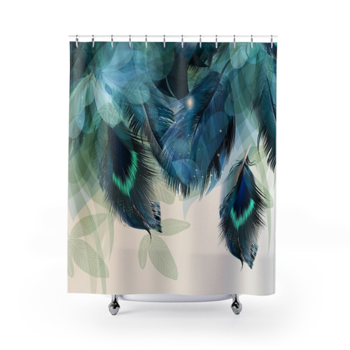 Turquoise Peacock Feather Shower Curtains