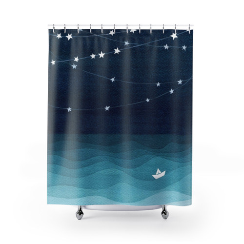 Teal Ocean Shower Curtains with Garland of Stars