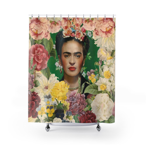 Frida Kahlo Inspired Shower Curtain with Floral Designs