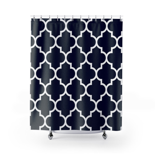 Navy Blue Quatrefoil Pattern Shower Curtains