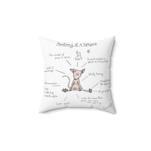 Sphynx Cat Pillow with Cute Anatomy Illustration
