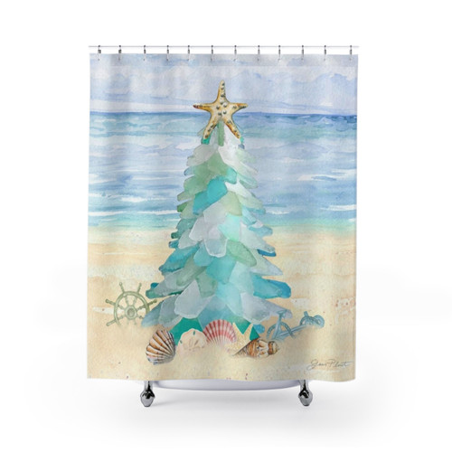 Coastal Seaglass Christmas Tree Shower Curtain
