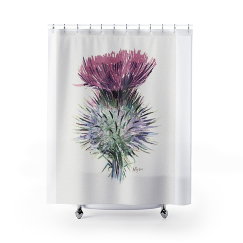 Scottish Thistle Shower Curtains - Watercolor Floral Design