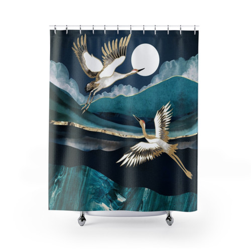 Midnight Cranes Shower Curtain