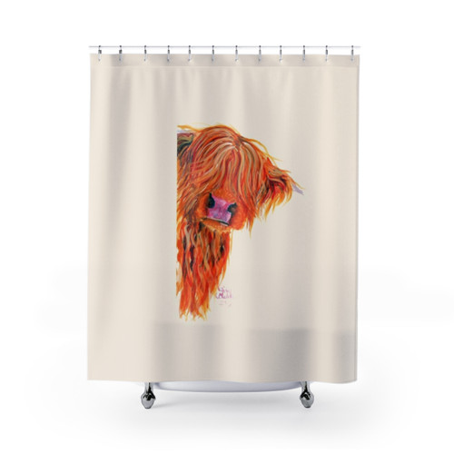 Shirley MacArthur Highland Cow 'Peekaboo' Shower Curtains