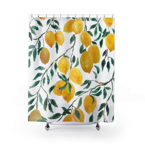 Watercolor yellow lemon pattern shower curtains